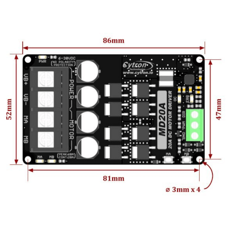 20Amp 6V-30V DC Motor Driver MD20A - Image 2