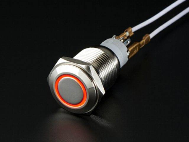16mm 12V 5Pin Waterproof Metal Push Button Switch With Red LED Ring