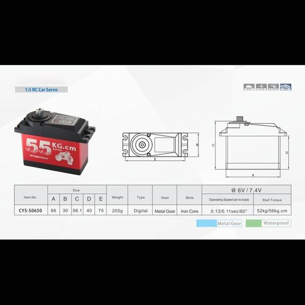 CYS-S0650 55Kg Digital Metal Steering Gear Servo Motor - Image 7