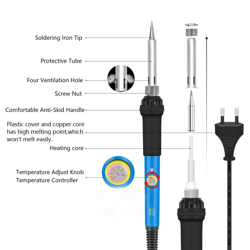 HANDSKIT 220V 60W Adjustable Temperature Soldering Iron - Image 2