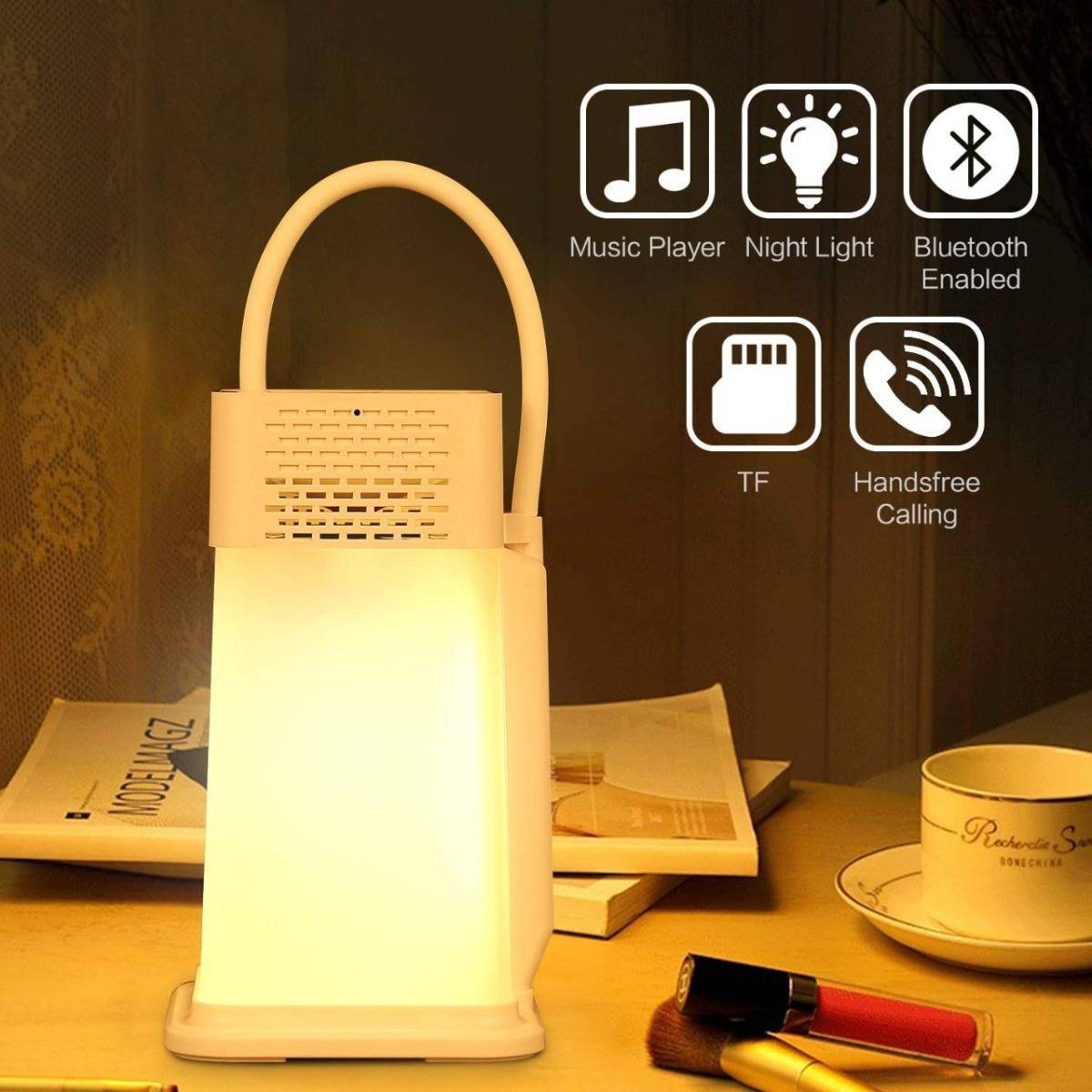 LED Desk Lamp - 2 in 1 Table Lamp with Portable Bluetooth Speaker, Night Lamp Warm Light Adjustable Brightness, MP3 Player, Hands Free for Indoor and Party Lighting J18 - Baby Blue