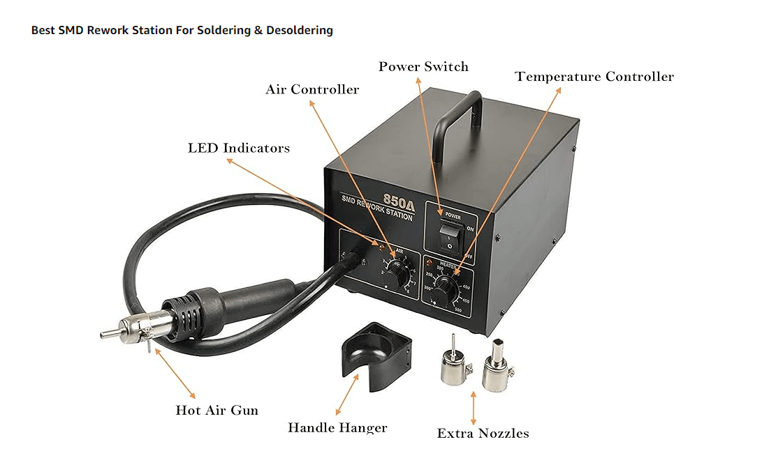 Hot Air Gun Soldering Station With Air & Temperature Controller 850A - Image 11
