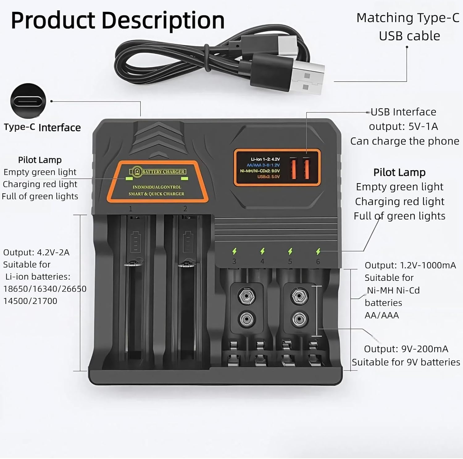 18650 Battery Charger, Smart Multi-Function Battery Charger,Universal 3.7V Li-ion,1.2V Ni-MH/Ni-Cd Batteries - Image 5