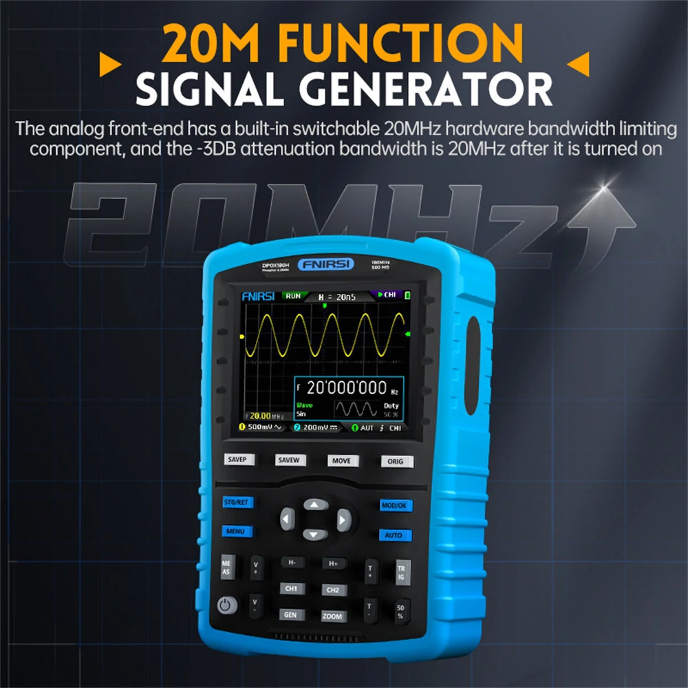 FNIRSI DPOX180H Handheld Phosphor Digital Oscilloscope 180MHz -3DB 50000wfms/s Dual Channel 20Mhz Signal Generator ZOOM XY FFT - Image 3