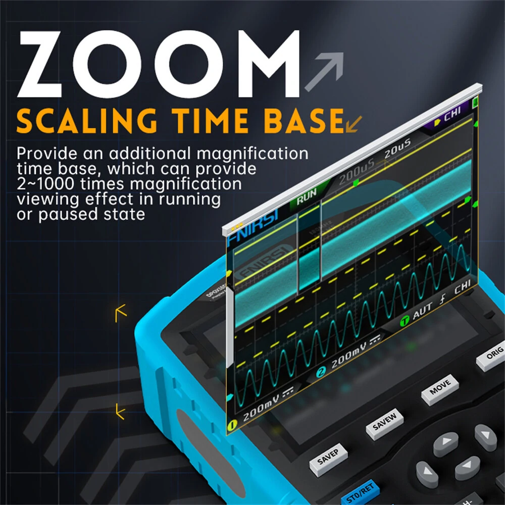 FNIRSI DPOX180H Handheld Phosphor Digital Oscilloscope 180MHz -3DB 50000wfms/s Dual Channel 20Mhz Signal Generator ZOOM XY FFT - Image 5