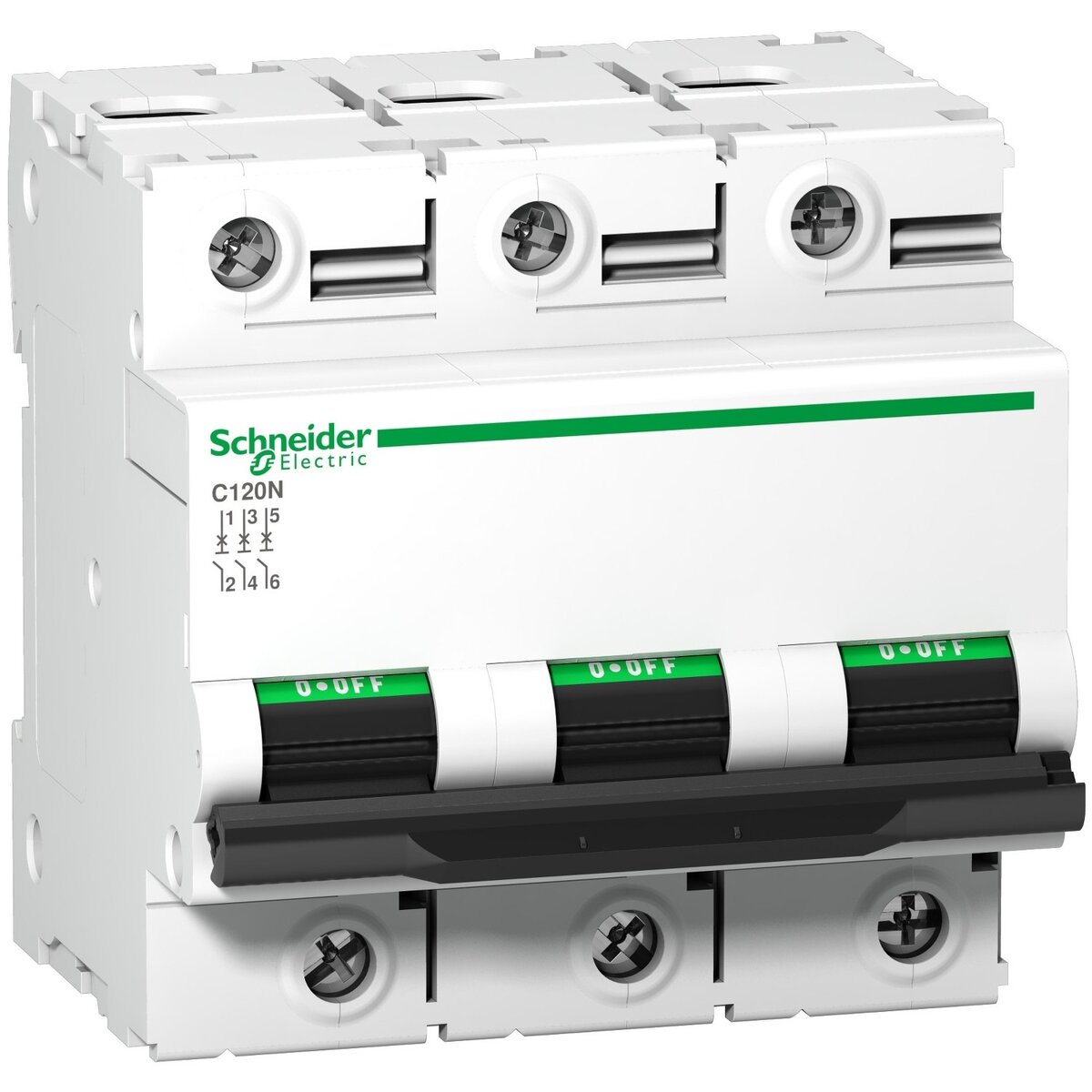 Schneider A9N18369 | Miniature circuit-breaker, Acti9 C120N, 3P, 125 A, C curve, 10000 A (IEC 60898-1), 10 kA (IEC 60947-2)